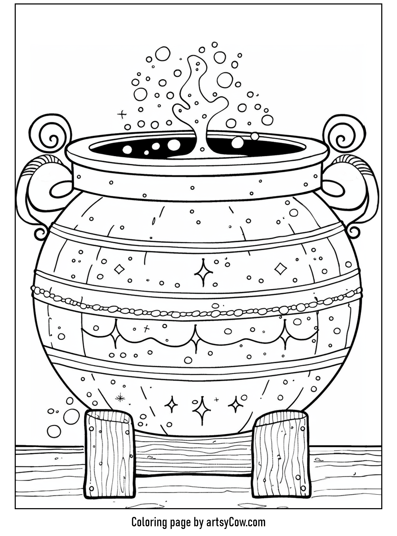 a large cauldron with magical bubbles